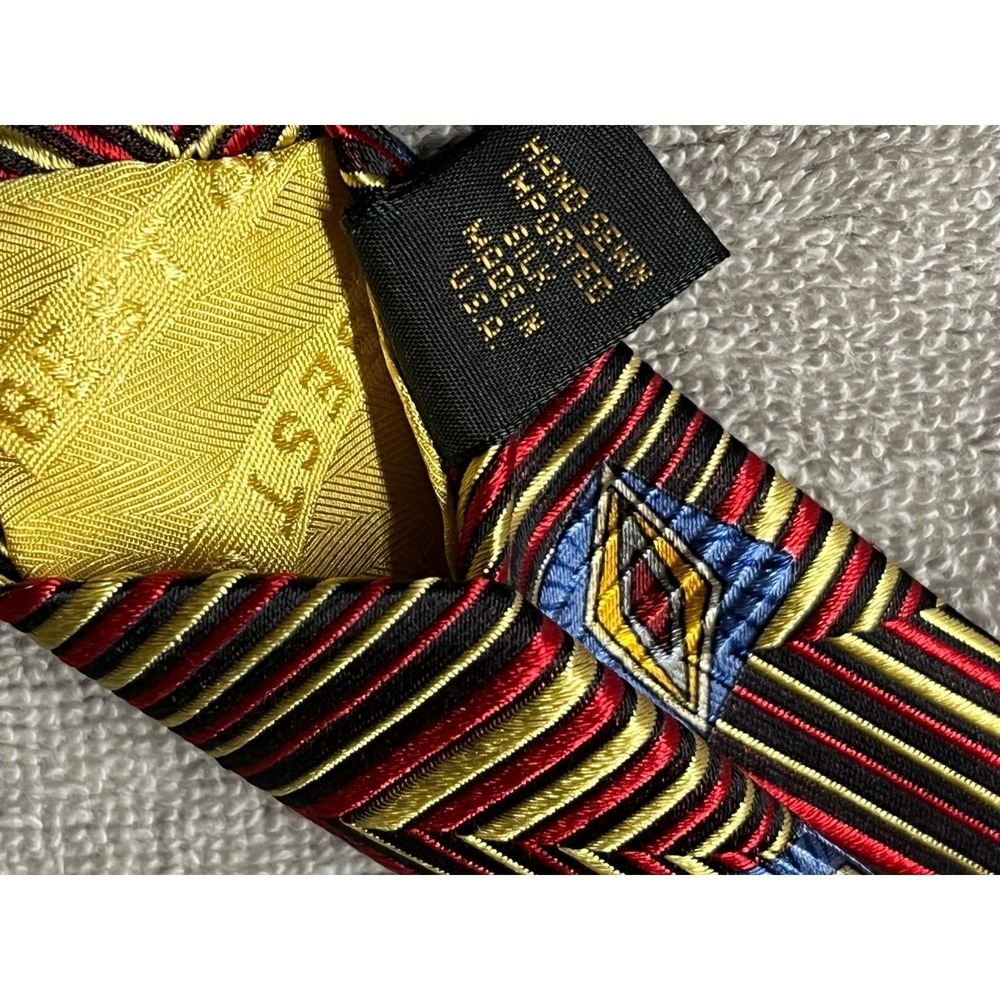 VTG Robert Talbott Silk Tie Deadstock Geometric Chevron Art Deco USA Shiny - Picture 4 of 7